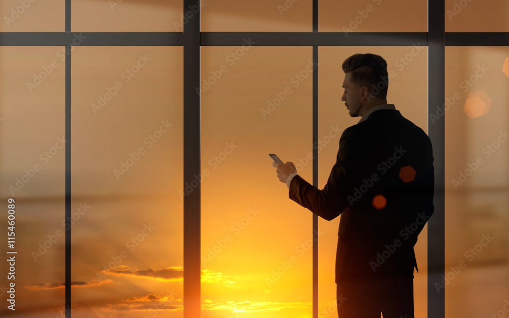 Poster man using mobile phone