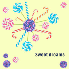 Sweet dreams, vector image with lollipop.