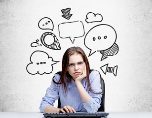 Grumpy woman with speech bubbles