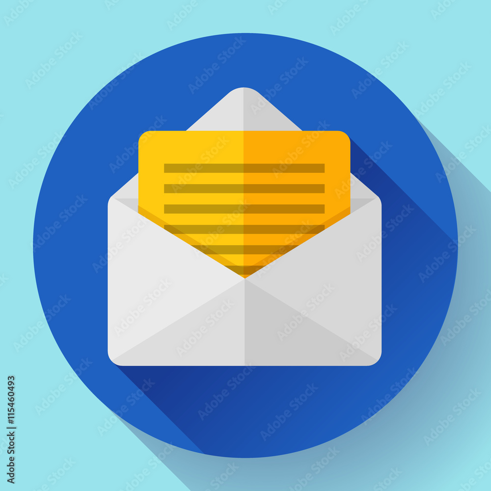 Wall mural open envelope mail icon new letter message notification flat 2.0 design style.