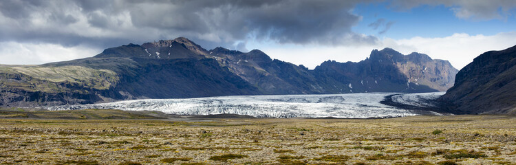 panorama of glacier and mountain valley in Iceland