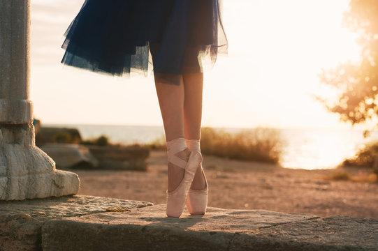 Ballet dancer's feet on sunset