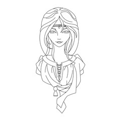 Young girl. Picture for coloring. 