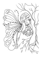 Adult coloring book page with Pregnant lady.Pregnancy in doodle style