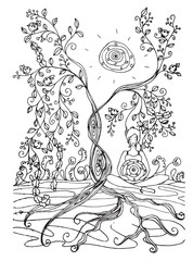 Adult coloring book page with Pregnant lady.Pregnancy in doodle style