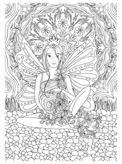 Adult coloring book page with Pregnant lady.Pregnancy in doodle style