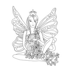 Adult coloring book page with Pregnant lady and wings.