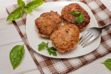  Fried pork burgers  on the white wooden table