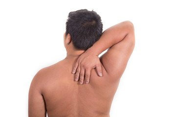 Young man(fat) with back pain