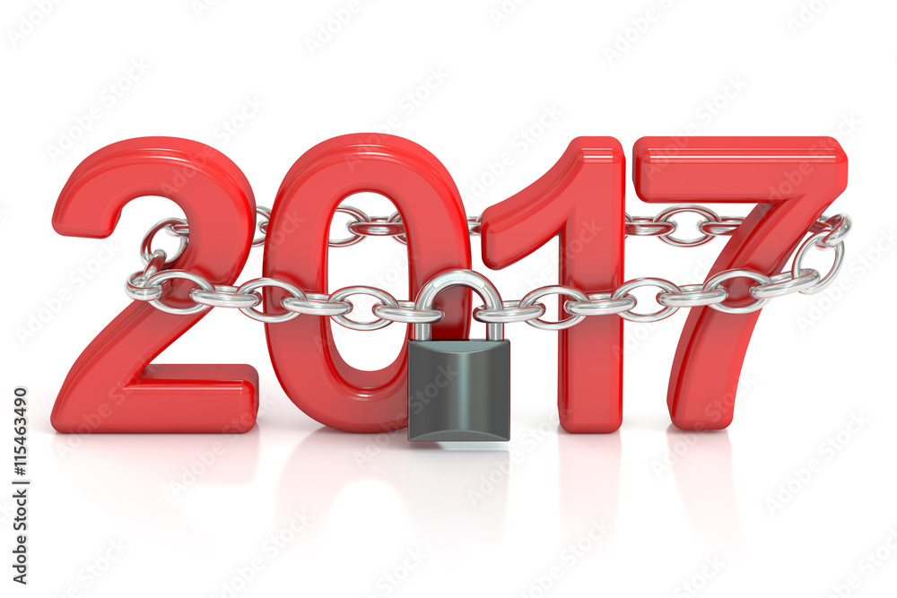 Poster 2017 concept with padlock, 3d rendering