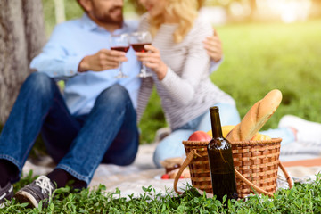 Carefree loving couple relaxing in nature