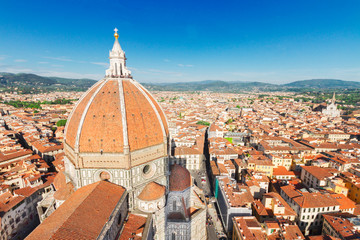 Fototapeta na wymiar old town roofs with cathedral church Santa Maria del Fiore, Florence, Italy