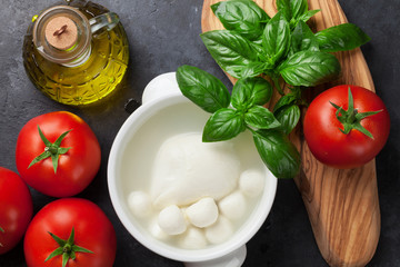 Mozzarella cheese, tomato and basil