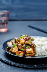 eggplant tofu teriyaki with rice