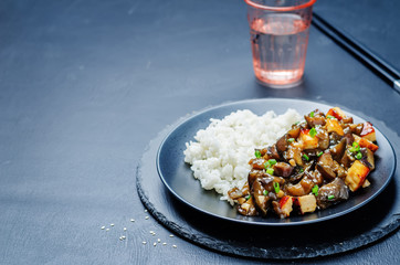 eggplant tofu teriyaki with rice