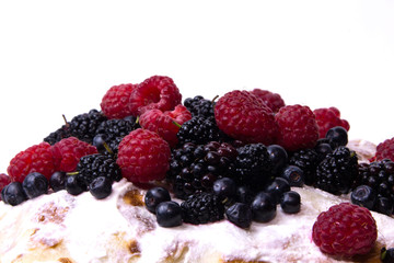 The top of the cake with berries.