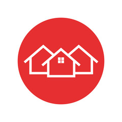 Home icon. House flat vector illustration on red background