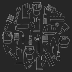 Repair and renovation tools Hand drawn vector icons