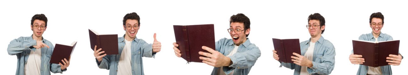 Collage of student with books on white