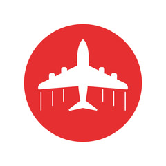 Plane icon. Airplane flat vector illustration on red background