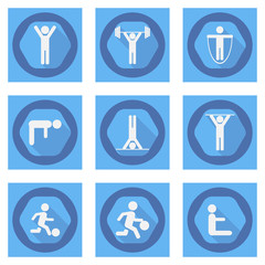 Fitness and Health icons with White Background. Sport icons set. Stick Figure icons.