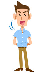 頷く半袖シャツの若い男性
