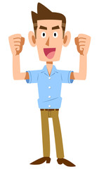 張り切る半袖シャツの若い男性
