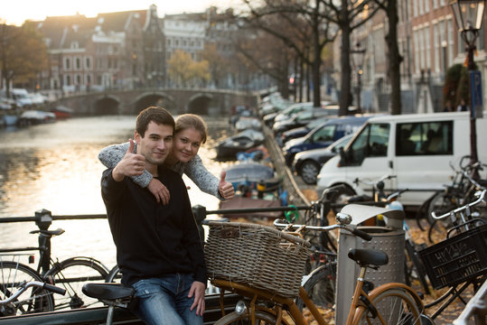 lovers in Amsterdam at sunset