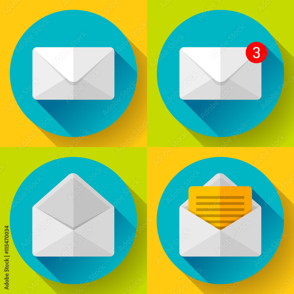 Wall mural set mail icon open envelope new letter message notification flat 2.0 design.