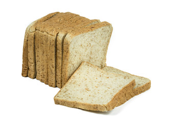 Fresh whole wheat bread slices isolated on white with clipping path