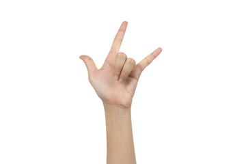 I love you hand sign gesture isolated on white with clipping path.