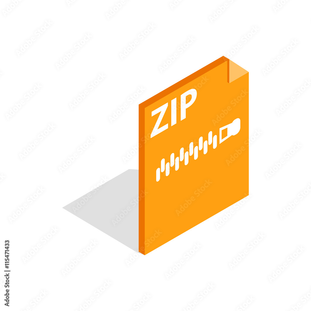 Poster archive zip format icon in isometric 3d style isolated on white background