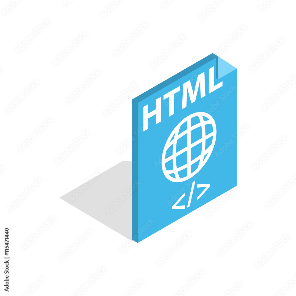 Poster html file extension icon in isometric 3d style isolated on white background