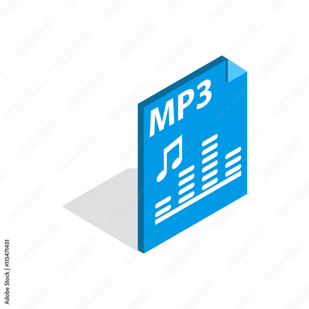 Poster mp3 file format icon in isometric 3d style isolated on white background