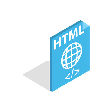 HTML file extension icon in isometric 3d style isolated on white background