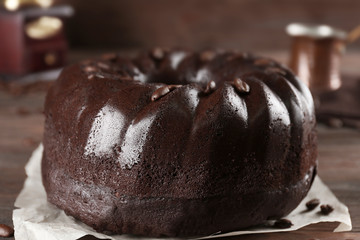 Chocolate muffin cake, on the table
