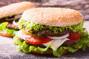 Delicious burgers with beef