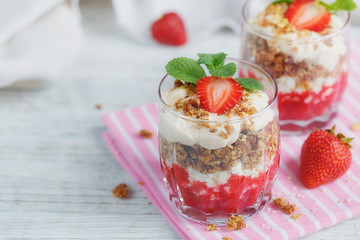 Dessert with fresh berries, cottage  cheese, granola and berries