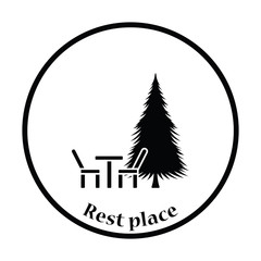 Park seat and pine tree icon