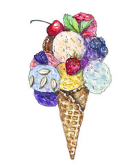 Watercolor illustration of an ice-cream cone