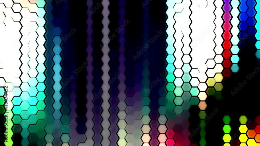 Poster geometrical illuminated hexagon colored lines running