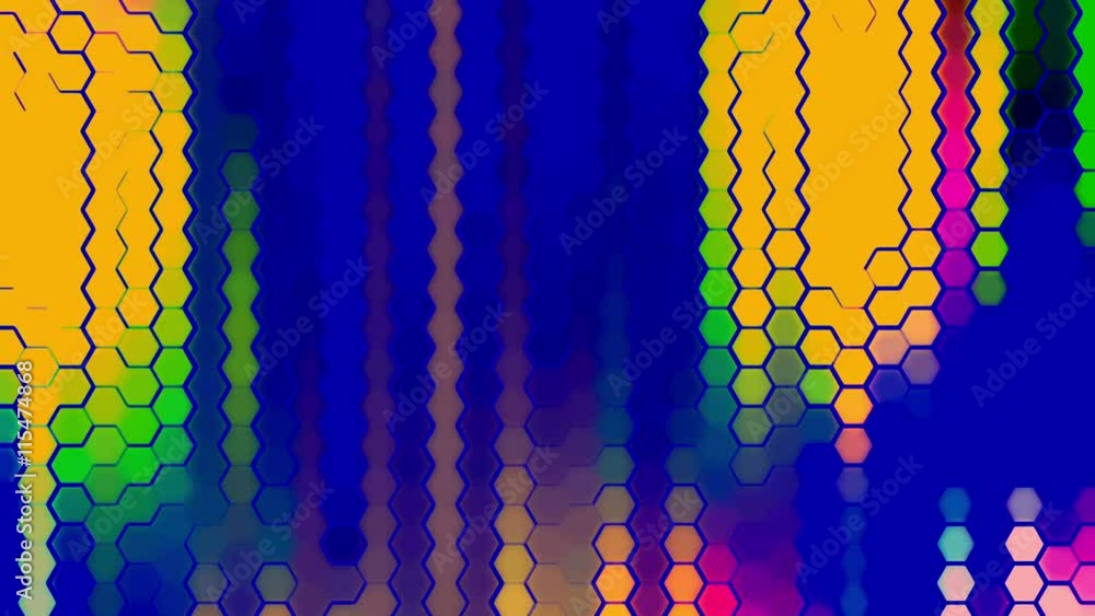 Poster geometrical illuminated hexagon colored lines running