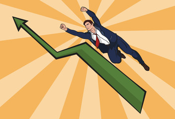 flying up businessman. The increase in business. Beautiful illustration in comic style © juliaph