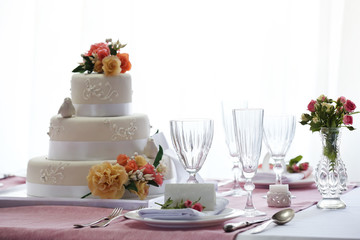 Beautiful served table for wedding or other celebration in restaurant
