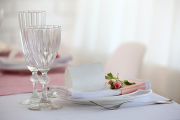 Beautiful served table for wedding or other celebration in restaurant