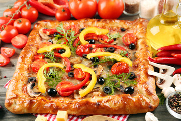 Freshly homemade pizza closeup