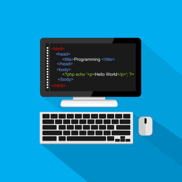 Web programming illustration. Coding, web development, application development illustration.

