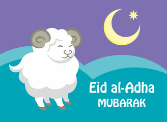 Eid al-Adha greeting card   with the image of a sacrificial ram and a half moon