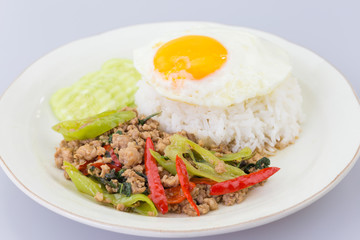 Thai food,Fried pork with sweet basil.Fast food in Thailand and