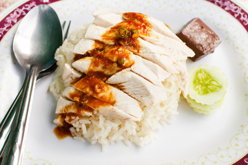 Hainanese chicken rice.